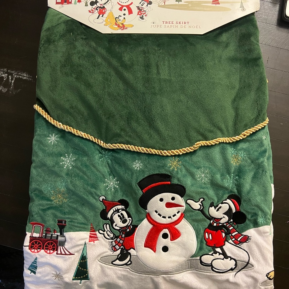 Disney Green and Red Tree Skirt with Mickey and Snowman